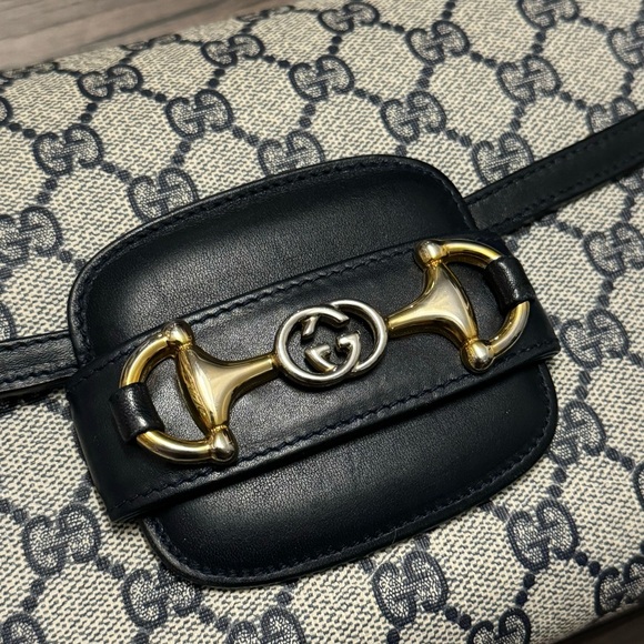 Vintage Gucci Horsebit 1955 Shoulder Bag in Navy Blue Coated Canvas & Leather - Picture 3 of 16